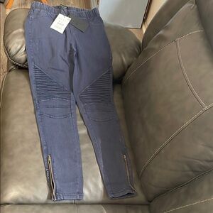 Stylish Blue Moto Pants with Zipper Details